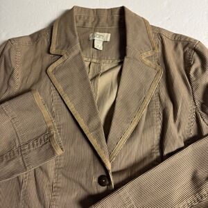 Ann Taylor LOFT Women's Striped Blazer Size 14 Tan‎ Brown Button Front Jacket